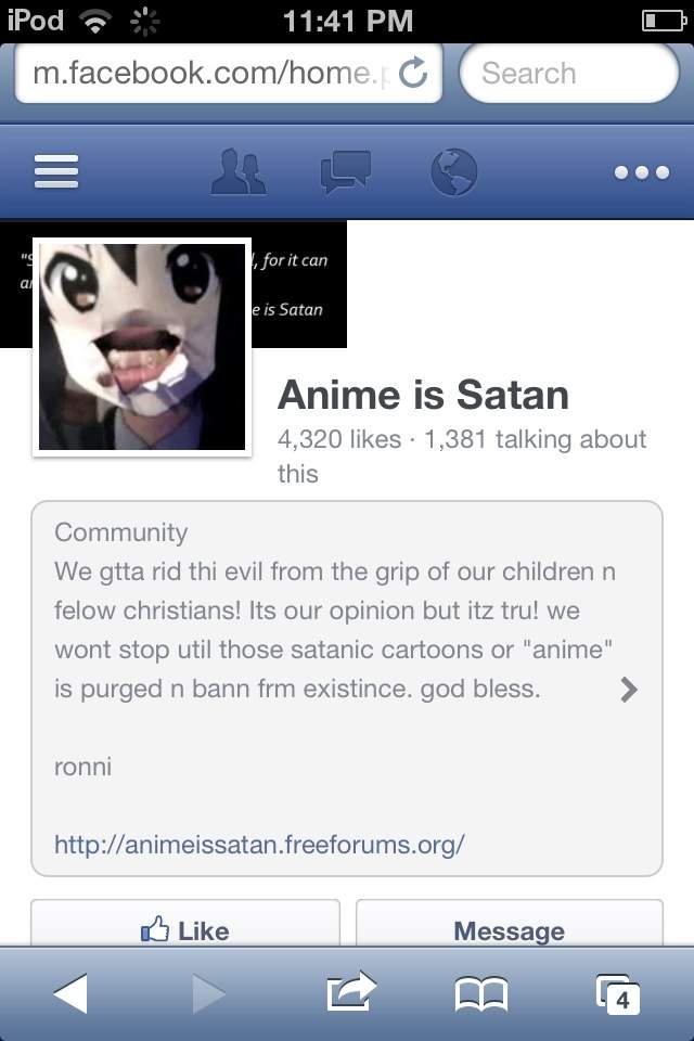 Anime Is Satan Facebook Page