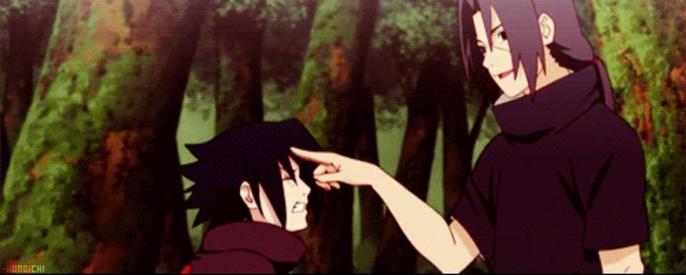 Itachi poking Sasuke’s forehead, and eventually allowing closure. 